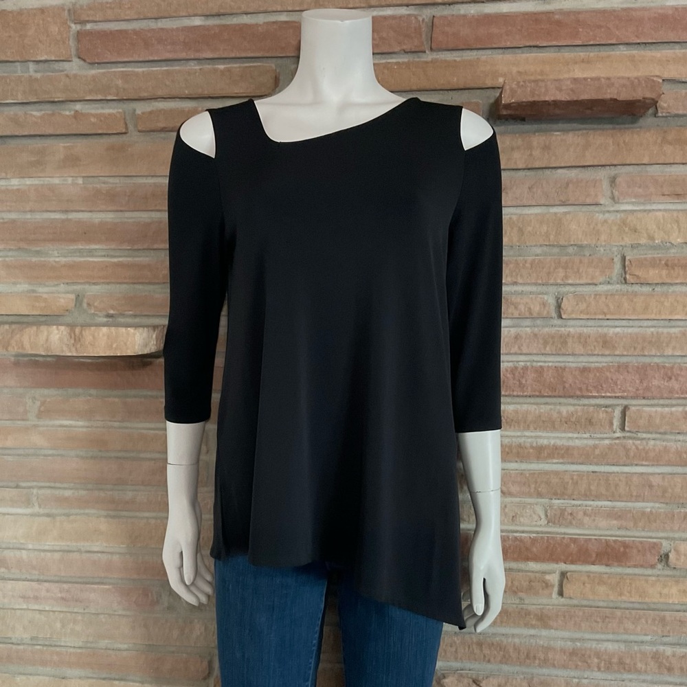 Alfani Asymmetrical Stretch Black  Tunic Top Petite Large